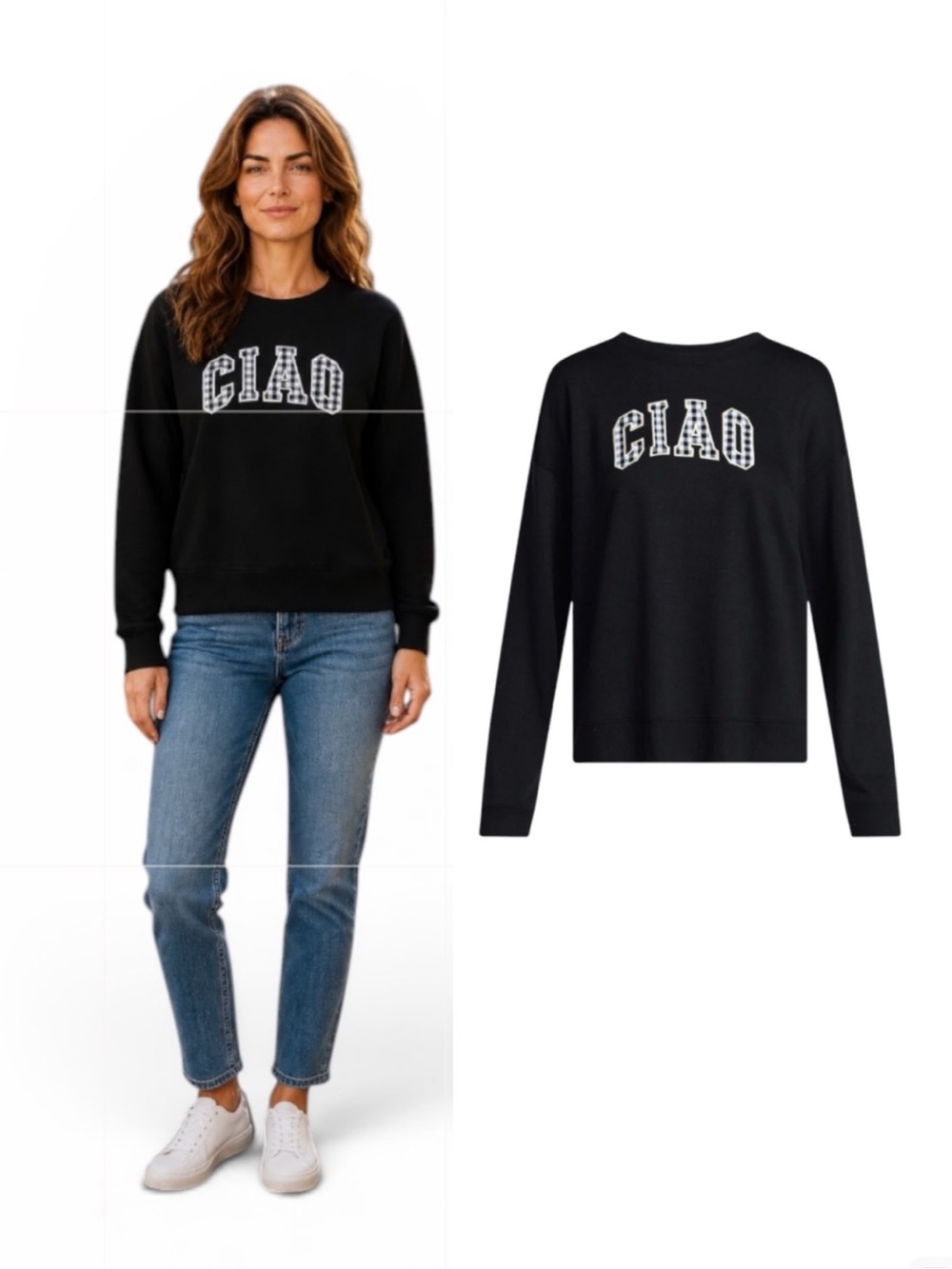 Joyspun CIAO French Terry Knit Graphic Crewneck Lounge Black Top